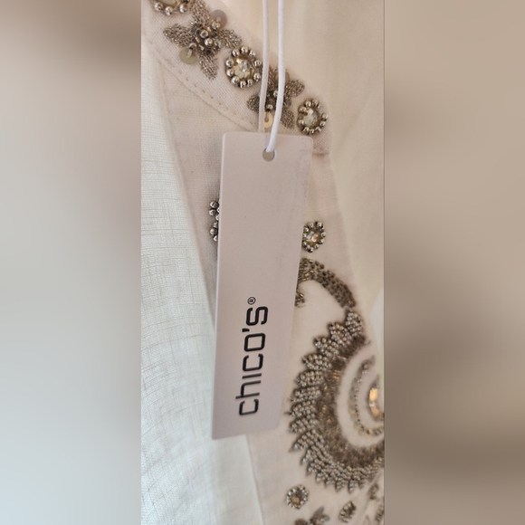 Nwt Chicos 1, Size 8, White Embellished Beaded Tunic with 3/4 Sleeves Pockets - Picture 11 of 14